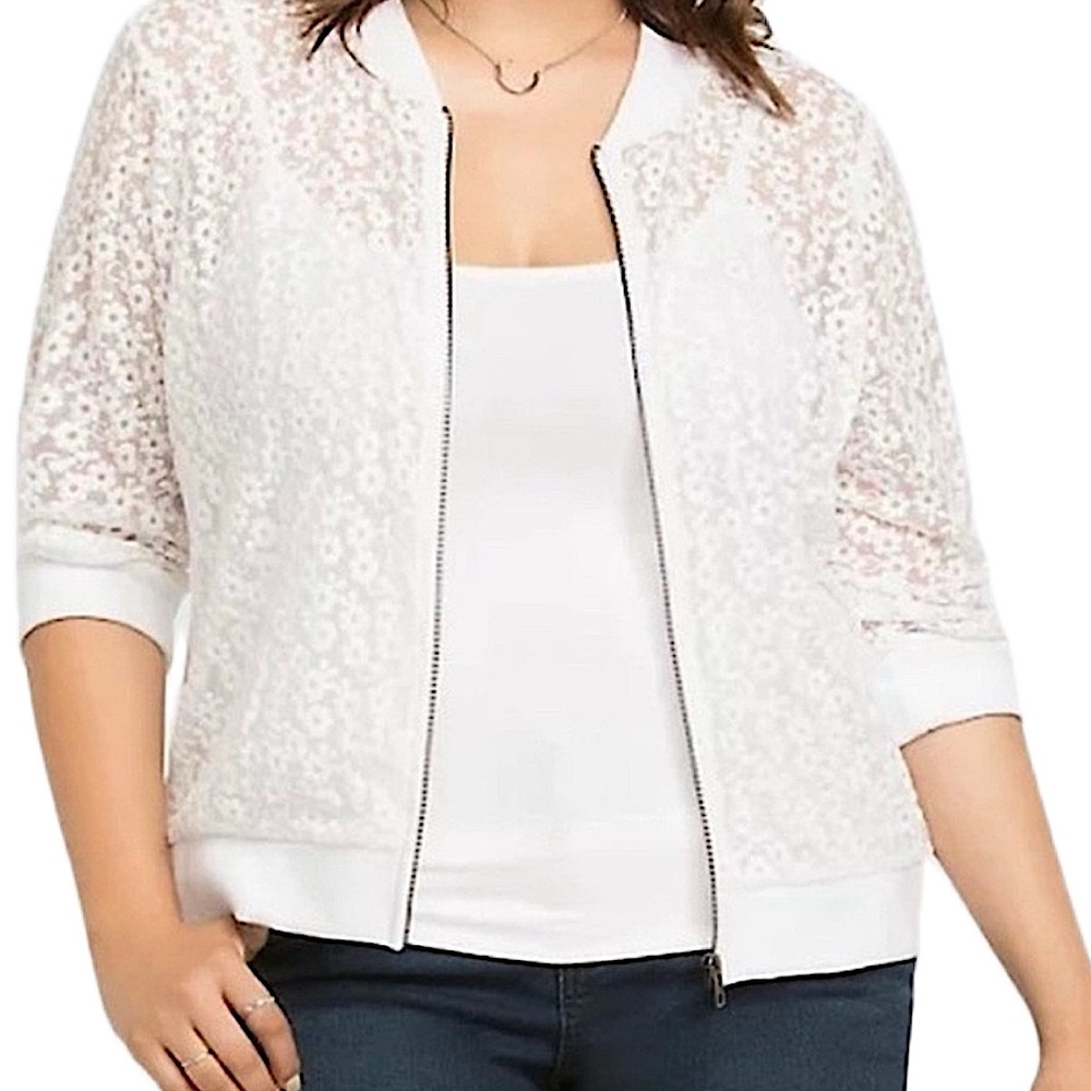 Torrid White Lace Bomber Jacket zipper closure 4 4X NWT